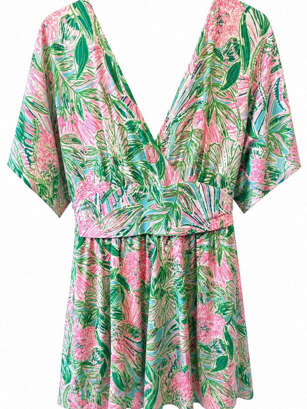 Lilly Pulitzer Pink & Green Floral Dress with shorts under skirt
